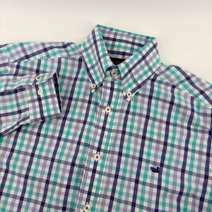 Southern Marsh Mens Small Purple Teal Check Wrinkle Free Button Down Shirt